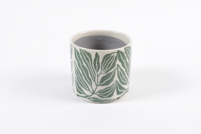 YU-000012 Cache-pot en c�ramique feuille vert D14cm H12.5cm