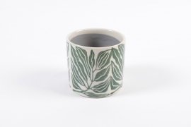 YU-000012 Green Leaf Ceramic Plant Pot D14cm H12.5cm