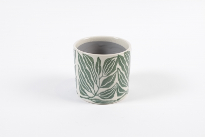 YU-000013 Green Leaf Ceramic Planter D12 cm H10.5 cm