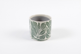 YU-000013 Green Leaf Ceramic Planter D12 cm H10.5 cm
