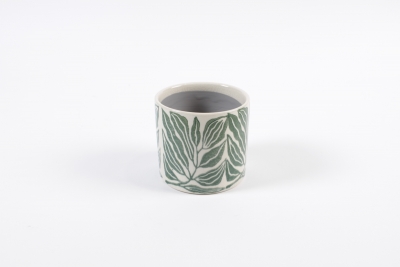 YU-000014 Cache-pot en c�ramique feuille vert D6 cm H5.5 cm