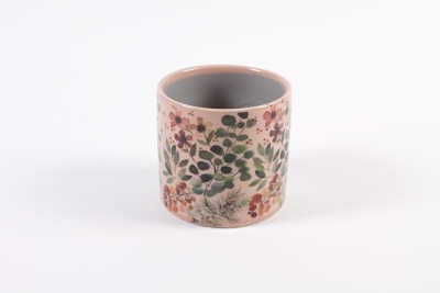YU-000017 Cache-pot en c�ramique feuillage D14 cm H12.5 cm