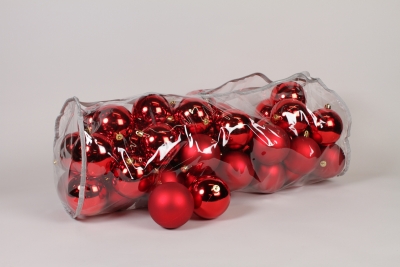 ZY-000072 Sac de 50 boules plastiques rouge brillant et mat D10cm