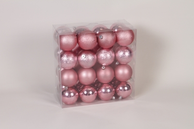 ZY-000074 Boite de 32 boules en plastique rose D8cm