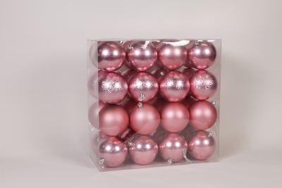 ZY-000075 Bo�te de 32 boules en plastique rose D10cm