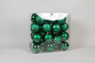 ZY-000083 Bo�te de 32 boules plastiques vert D10cm