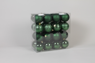 ZY-000084 Bo�te de 32 boules plastiques vert fonc� D6cm