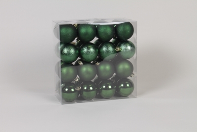 ZY-000085 Bo�te de 32 boules plastiques vert fonc� D8cm